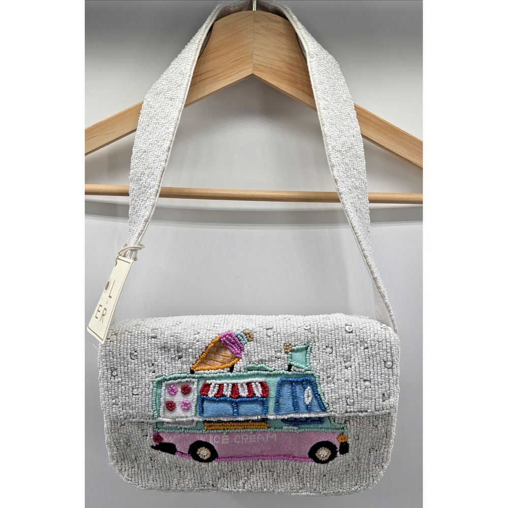 Sol And Mer Embroidered Beaded Shoulder Bag Ice Cream Truck Summer Flower Boho